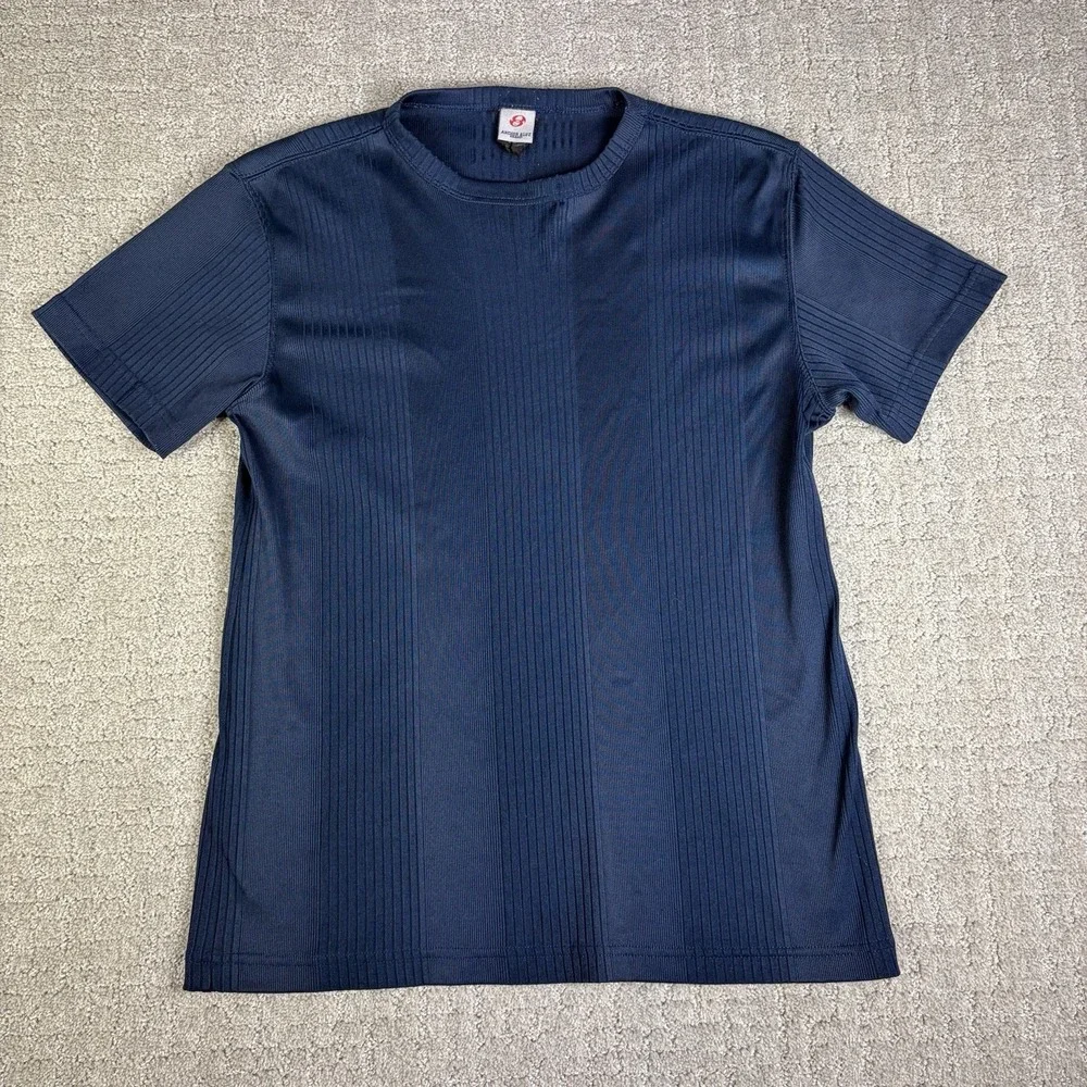 Vtg 90s Anchor Blue Textured Ribbed Knit T-Shirt Men S Navy Crewneck Goth Skater